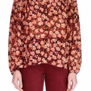 Sanctuary Yoke Detail Tie Neck Top In Strawberry Fields